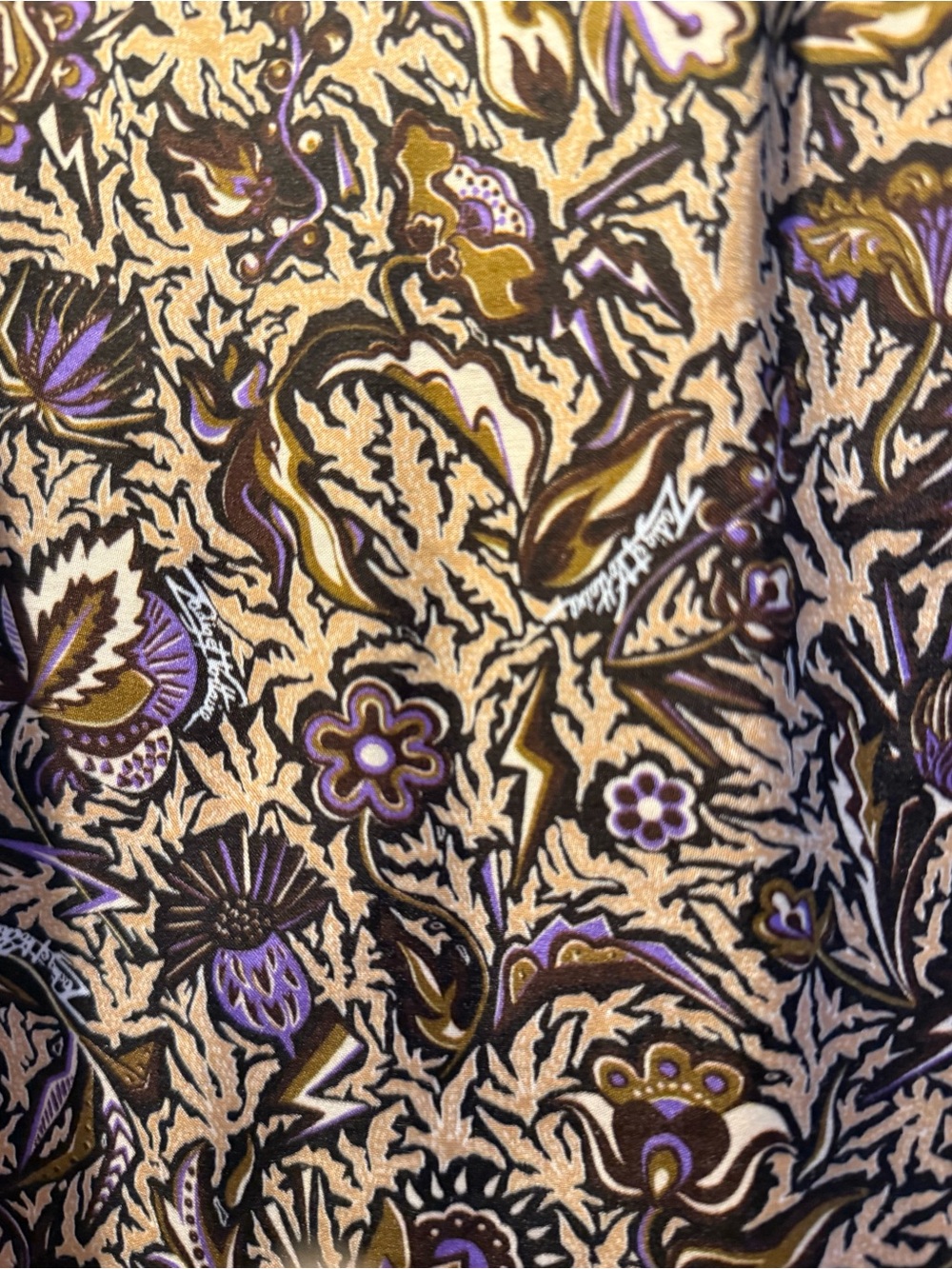Zadig & Voltaire Floral Tuxedo Ruffle Silky Blouse in Brown and Purple Paisley - Picture 5 of 6